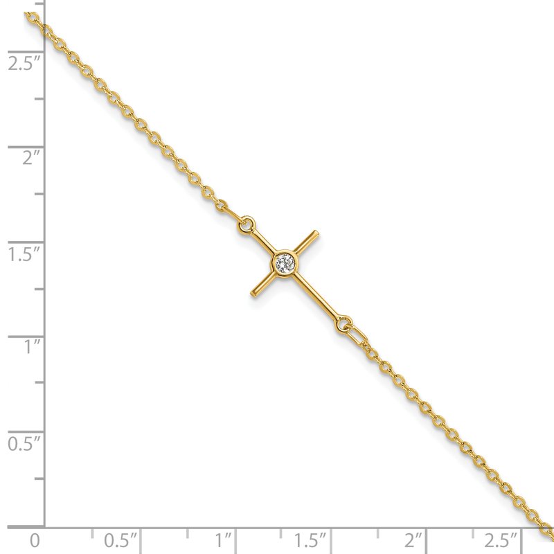 14K Polished CZ Cross Anklet