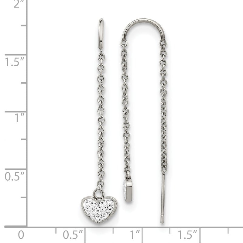Stainless Steel Polished with Preciosa Crystal Heart Threader Earrings