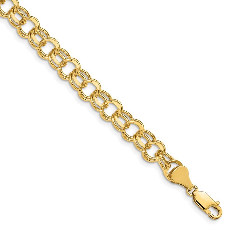 14k 8mm Solid Double Link 7 inch Charm Bracelet