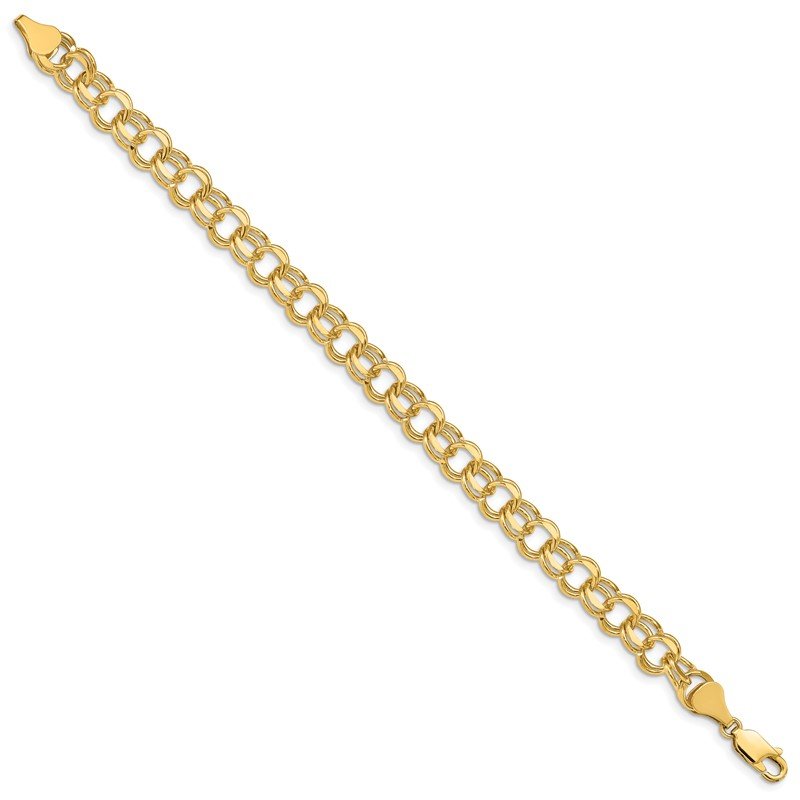 14k 8mm Solid Double Link 7 inch Charm Bracelet