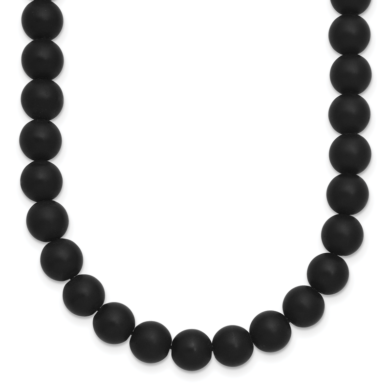 Stainless Steel Brushed with Black Agate and  Antiqued Clasp 27 inch Necklace