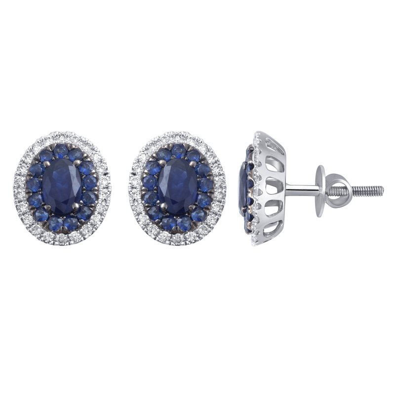 14K 0.35 Ct Diamond &amp; Sapphire Earrings