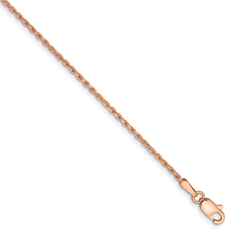 14K Rose Gold 10 inch 1.5mm Diamond-cut Man Made Rope with Lobster Clasp Anklet