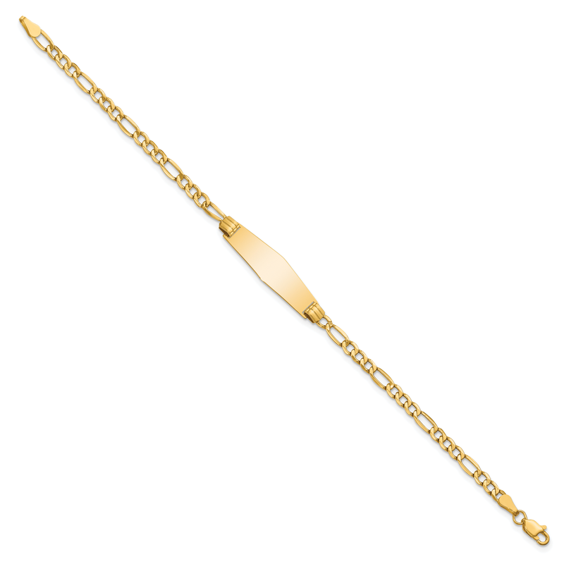 14k Polished Semi-Solid Chain/Solid Plate Figaro Link Soft Diamond Shape 25.5x7.5mm Plate 7 inch ID Bracelet