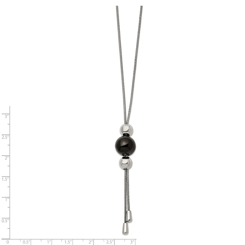 Stainless Steel Polished Black IP-plated Bead Tassel Adjustable to 26 inch Snake Chain Necklace