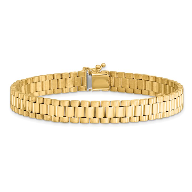 14k Polished and Satin 8mm Mens Fancy Link 8 inch Bracelet
