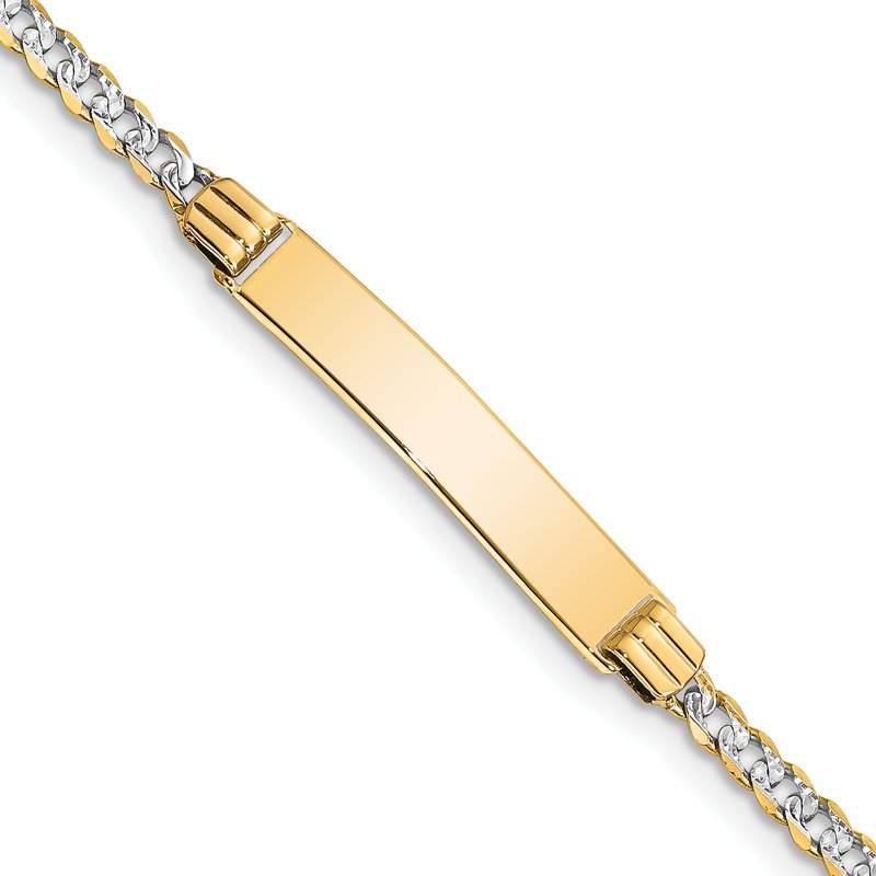 14k Polished with Rhodium Pav� Solid Chain/Solid Plate Curb Link 25.5x5mm Plate 7 inch ID Bracelet