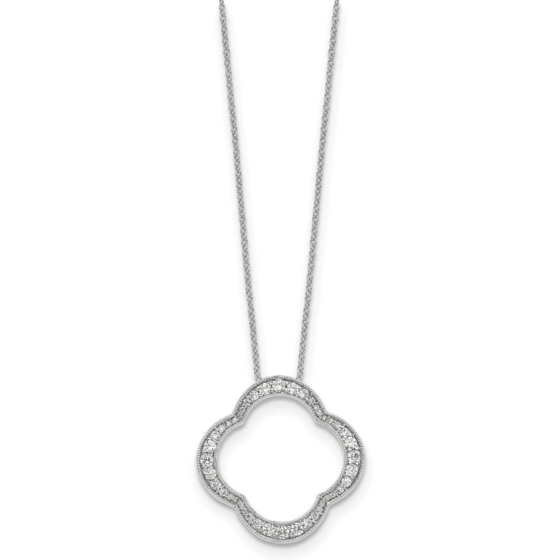 14K White Gold 1/6 carat Lab Grown Diamond VS+ F+ 18 in Complete Quatrefoil Floral Necklace