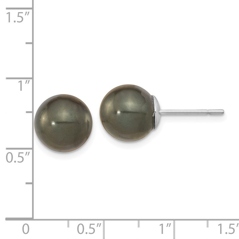 14k White Gold 10-11mm Black Round Tahitian Saltwater Cultured Pearl Post Earrings
