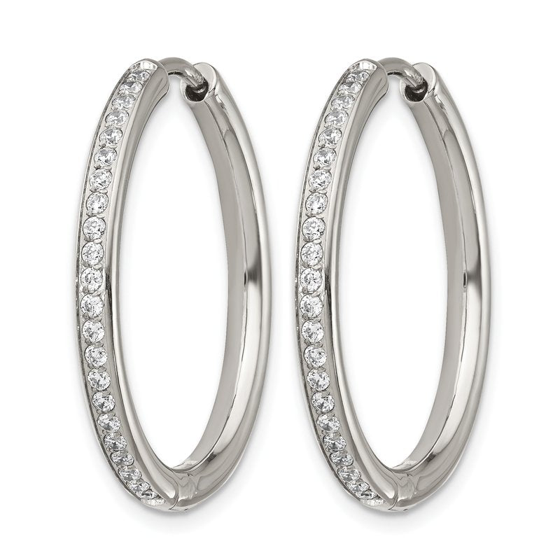 Stainless Steel Polished with CZ 2.5mm Hinged Hoop Earrings