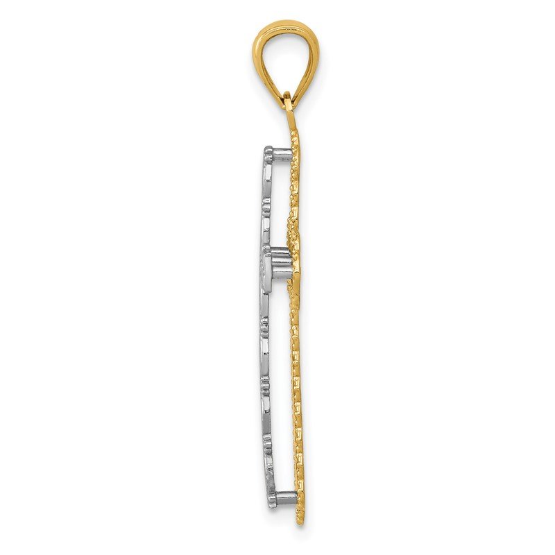 14K Two-tone Polished 2-Level Filigree Cross Pendant