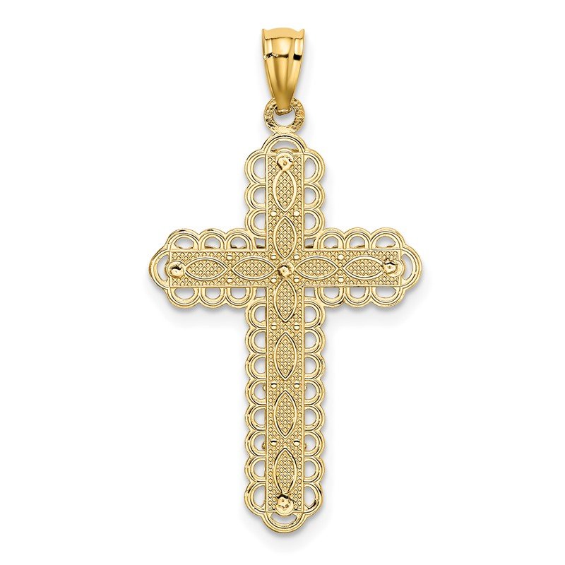 14K Two-tone Polished 2-Level Filigree Cross Pendant