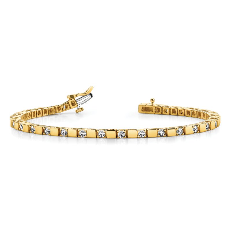 14k Complete 1.1 carat Round VS Diamond Square Link 7 inch Tennis Bracelet