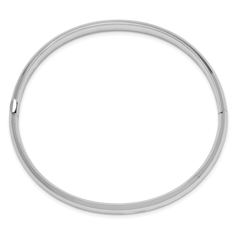 14k White Gold High Polished 6.00mm Hinged Oval Bangle Bracelet