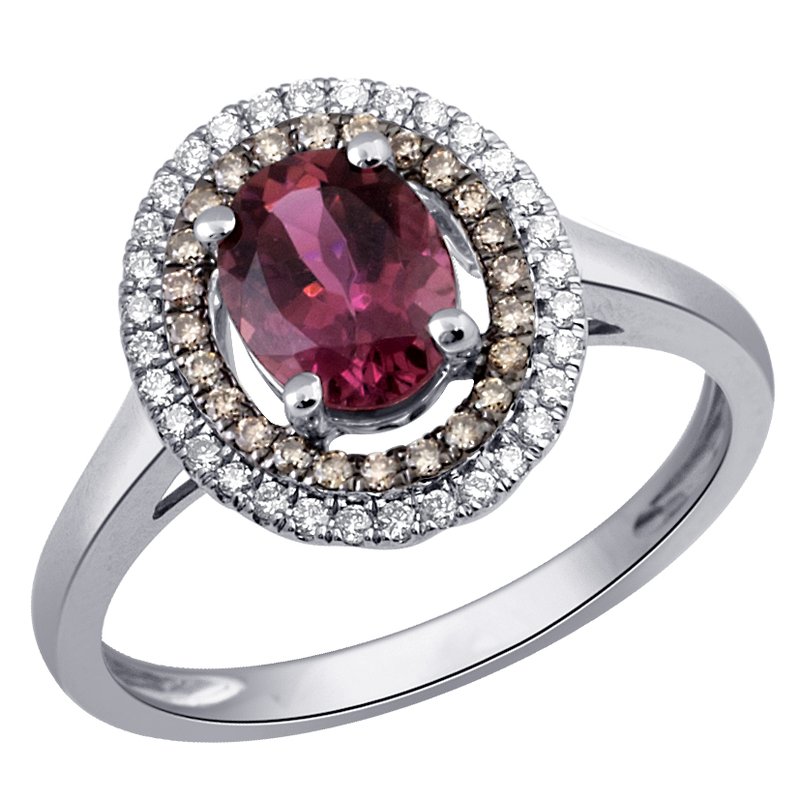 18K 0.31 Ct Diamond &amp; Pink Tourmaline Ring