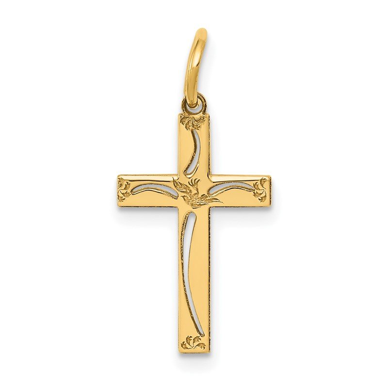 14K Laser Designed Cut-out Cross Charm