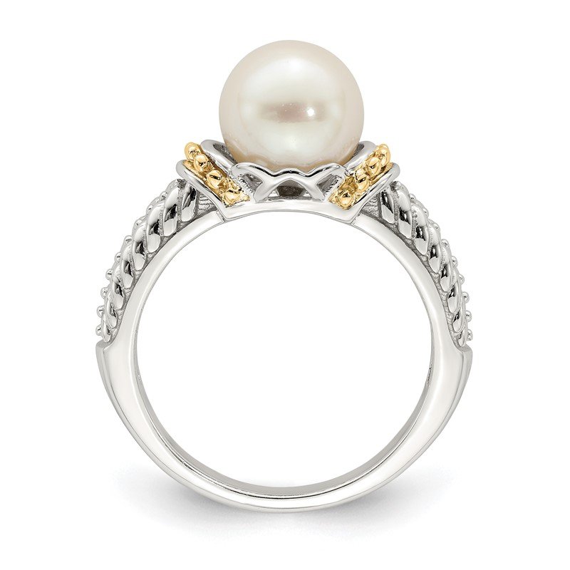 Sterling Silver Rhodium-plated with 14K Accent 8-9mm Freshwater Cultured Pearl Ring
