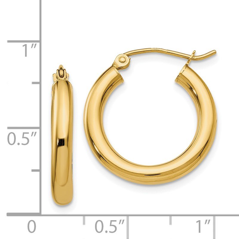 14k 3x20mm Polished Lightweight Tube Hoop Earrings