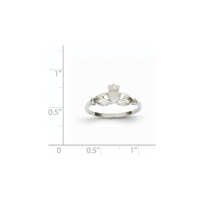 14k White Gold Polished and Satin Claddagh Ring