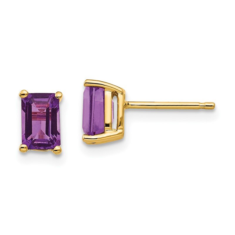 14k 6x4mm Emerald-cut Amethyst Post Earrings
