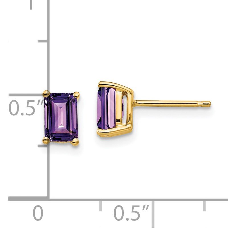 14k 6x4mm Emerald-cut Amethyst Post Earrings