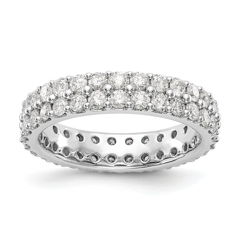 14K White Gold 2 carat Lab Grown Diamond VS+ F+ Complete Double Row Size 4.5 Eternity Band
