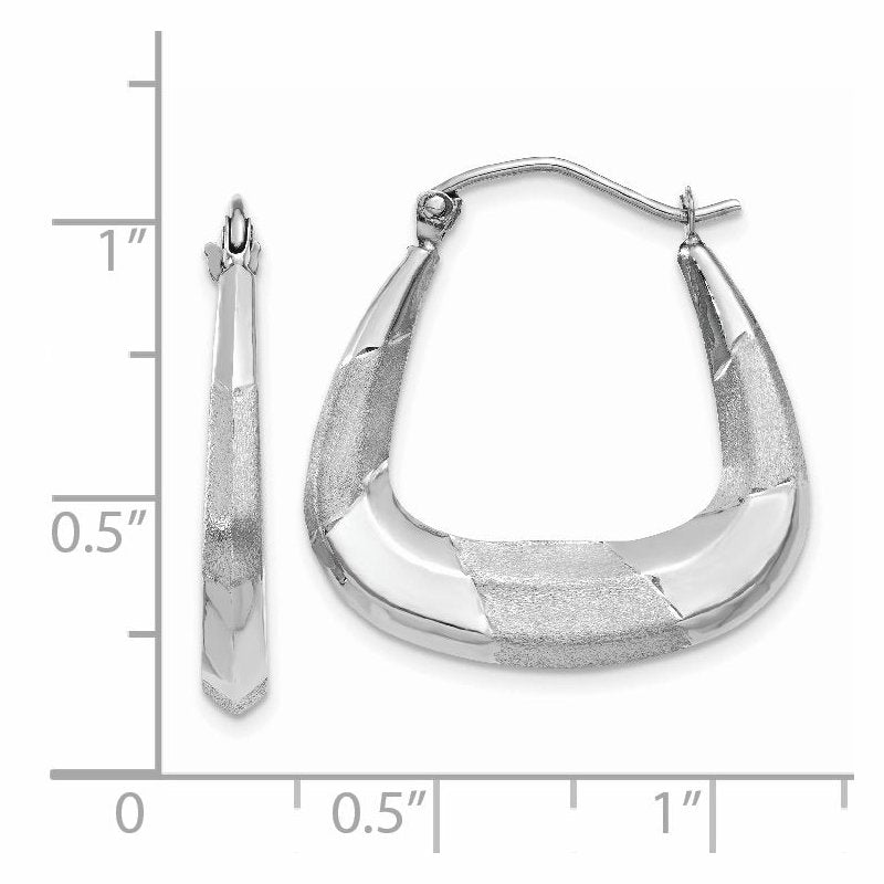 14k White Gold Polished, Satin and Diamond-cut Hoop Earrings