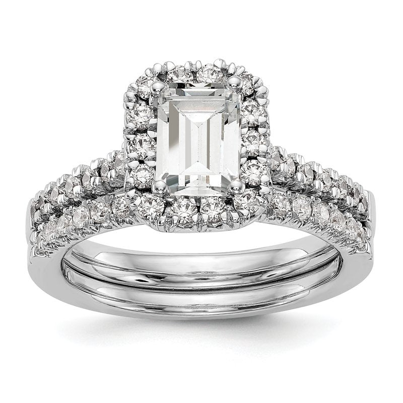 14K White Gold 1/4 carat Lab Grown Diamond VS+ F+ Semi-Mount Emerald Halo Engagement Ring