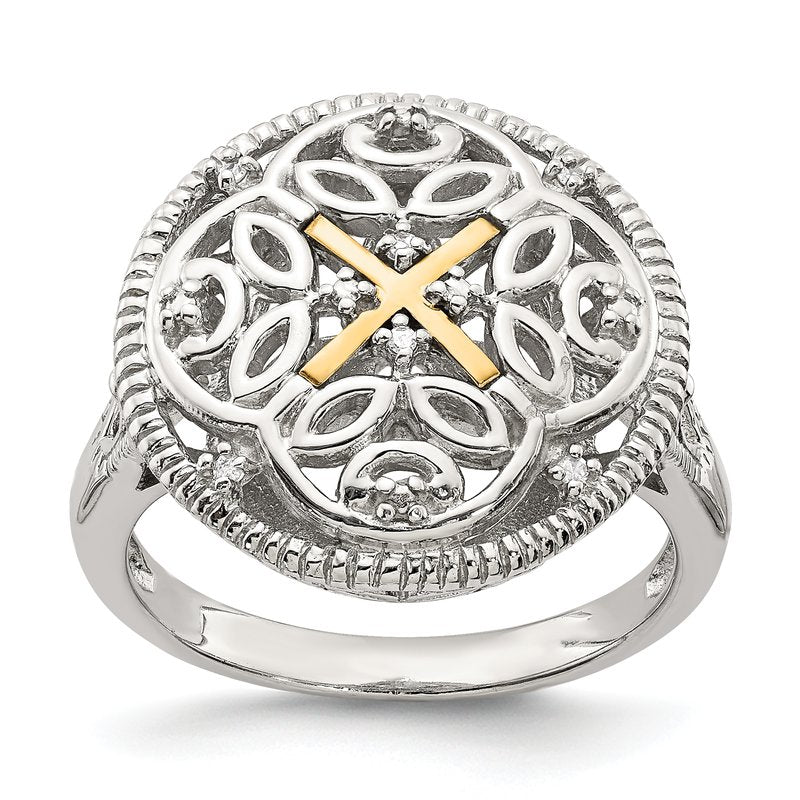 Sterling Silver Rhodium-plated with 14K Accent Diamond Vintage Ring