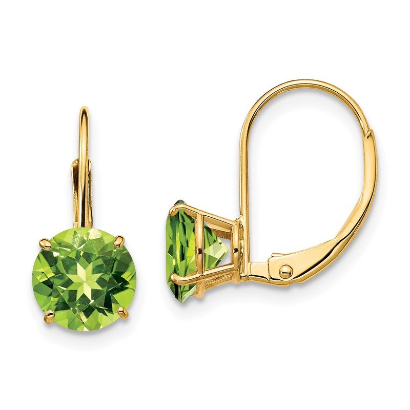 14k 7mm Round Peridot Leverback Earrings