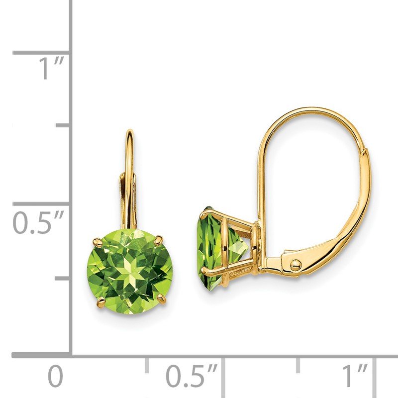 14k 7mm Round Peridot Leverback Earrings