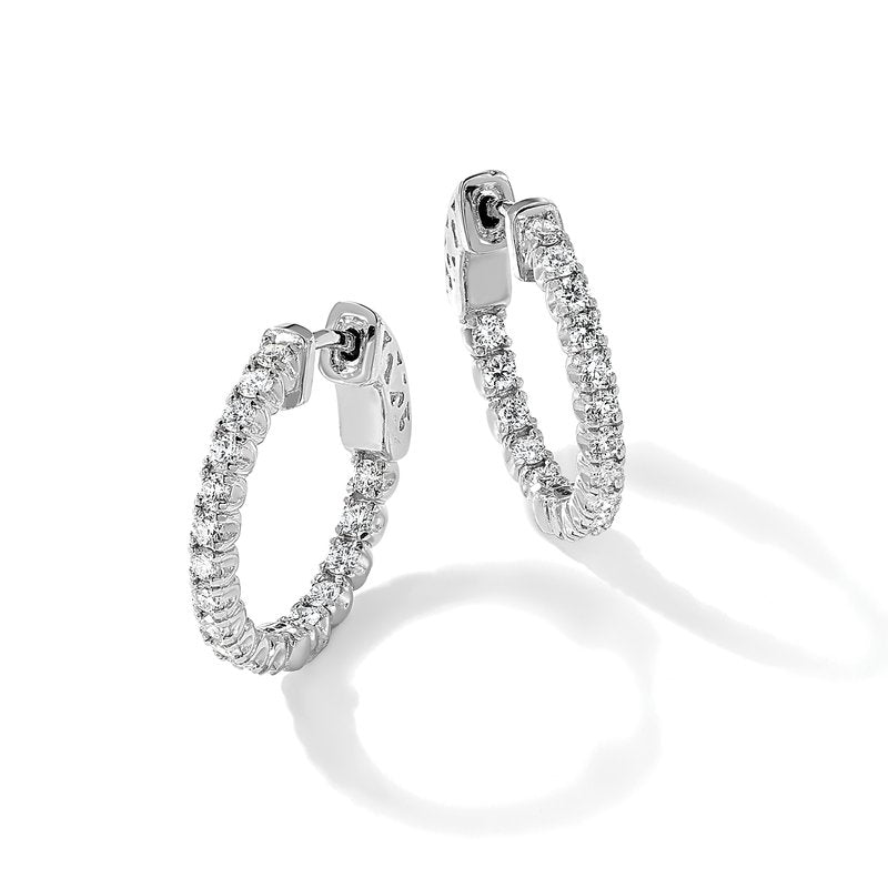 14K White Gold 1 carat Lab Grown Diamond VS+ F+ Complet In and Out Hoop Earrings