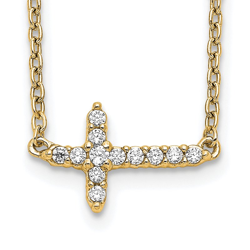 14k White Gold 1/10 carat Diamond Sideways Cross 18 inch Necklace