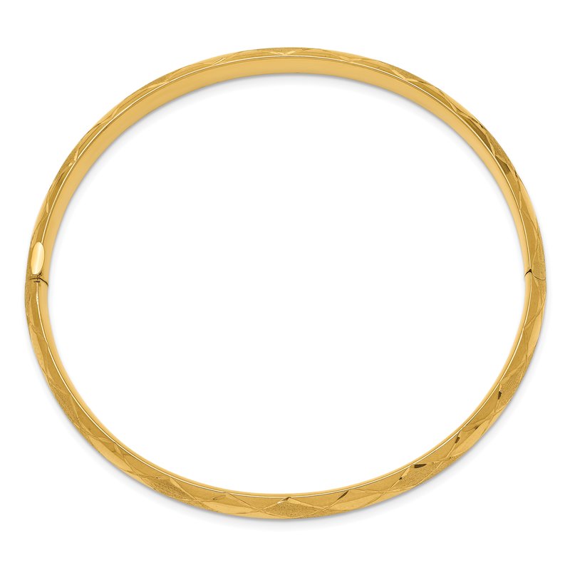 14k 4/16 Diamond-cut Fancy 6.50mm Hinged Oval Bangle Bracelet