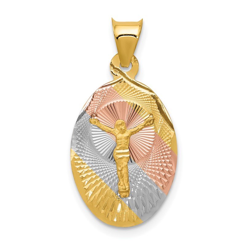 14K with Rose and White Rhodium Diamond-cut Corpus Oval Pendant