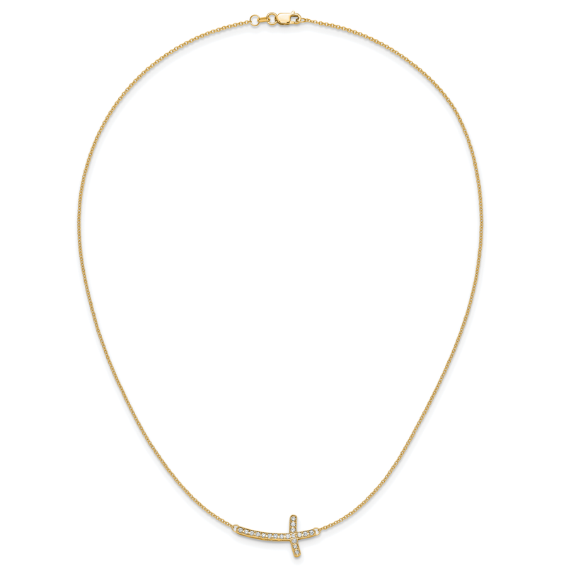 14k White Gold 1/10 carat Diamond Sideways Cross 18 inch Necklace