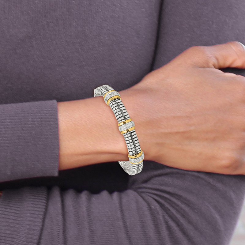 Sterling Silver with 14K Accent Antiqued 1/4ct. Diamond Hinged Bangle Bracelet