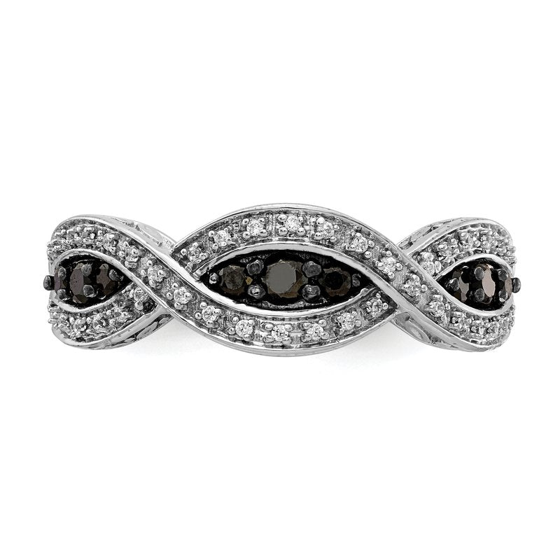 14k White Gold White and Black Diamond Twist Ring