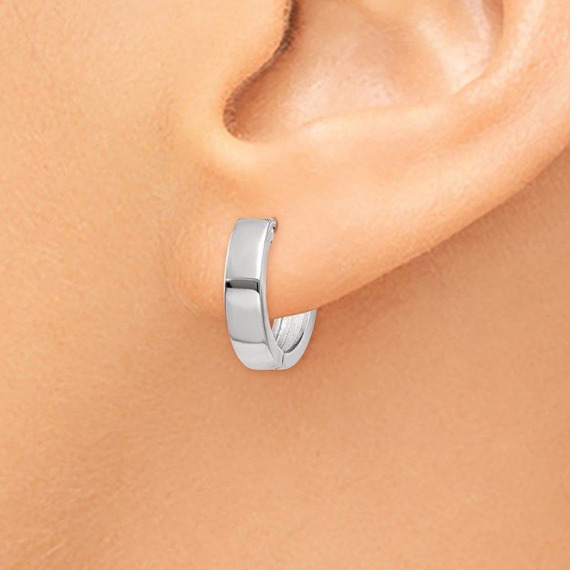 14k White Gold Round Hinged Hoop Earrings