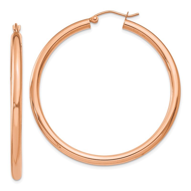 14k Rose Gold 3x45mm Polished Lightweight Tube Hoop Earrings