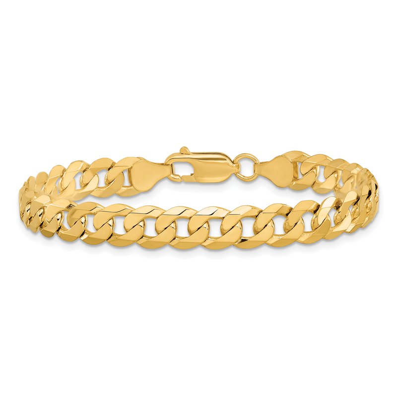 14K 26 inch 7.25mm Flat Beveled Curb with Lobster Clasp Chain