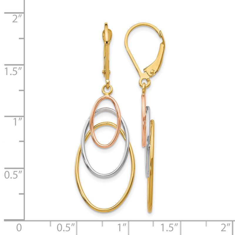 14K Tri-color Leverback Earrings
