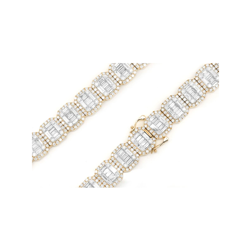 Round &amp; Baguette Rectangle Link Necklace 14K 49.75ctw
