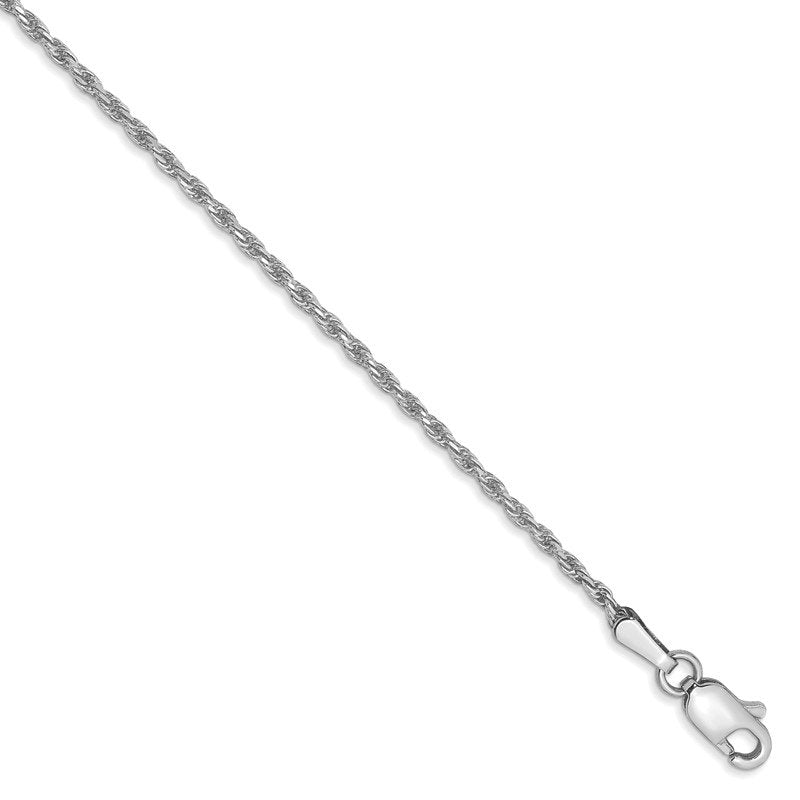 14K White Gold 14 inch 1.3mm Diamond-cut Machine Made Rope with Lobster Clasp Chain Chain