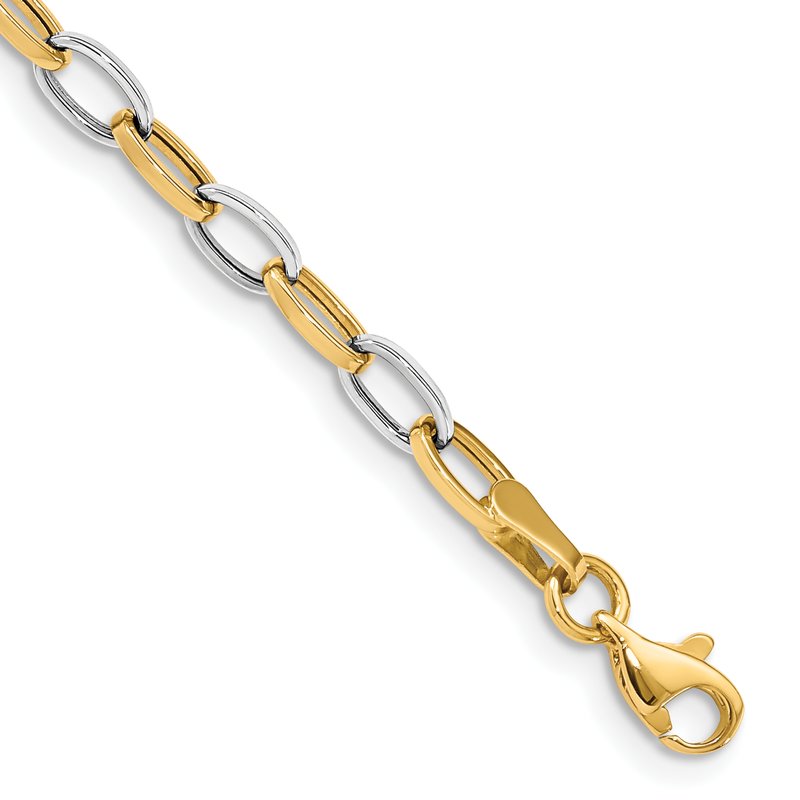14k Two-tone Polished Oval Cable Link 7.25 inch Bracelet