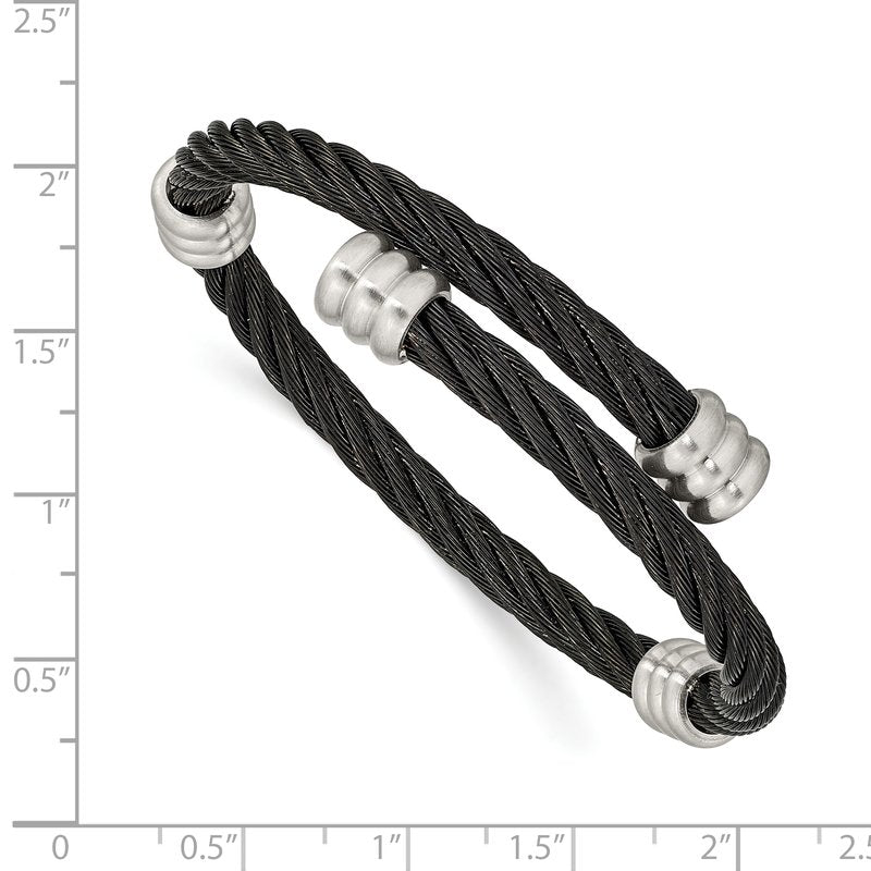 Stainless Steel Brushed and Polished Black IP-plated Wire Flexible Bangle