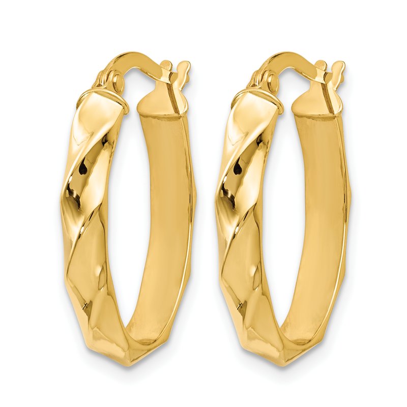 14K Polished and Twisted Oval Hoop Earrings