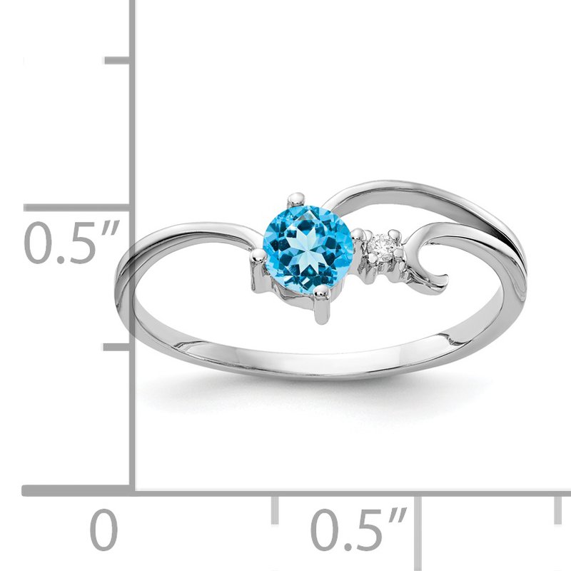 14k White Gold 4mm Blue Topaz AA Diamond ring