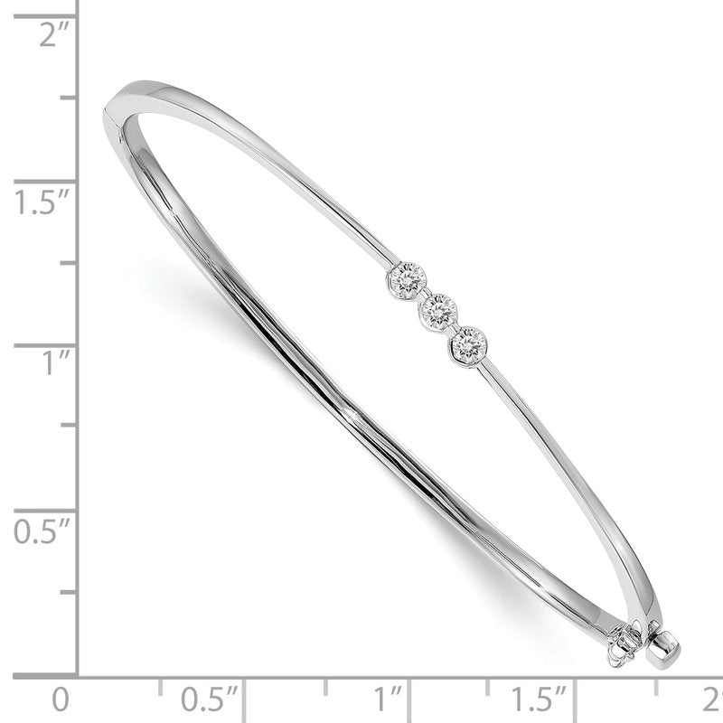14k White Gold Complete 3-Stone 1/5 carat AAA Diamond Hinged Oval Bangle Bracelet