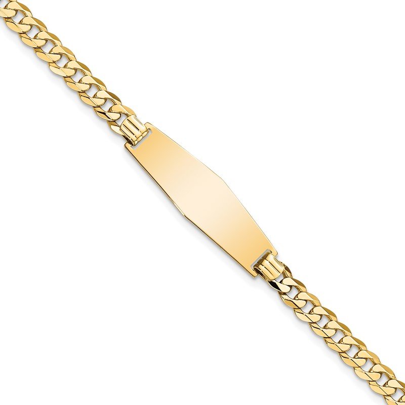 14k Polished Solid Chain/Solid Plate Flat Curb Link Soft Diamond Shape 28x9.3mm Plate 7 inch ID Bracelet
